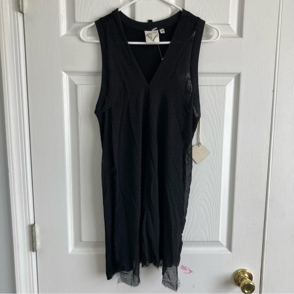 Janet Chung flowy black tunic v-neck tank top mini dress womens size small NWT